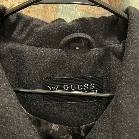 Guess Los Angeles Wool Charcoal Gray Pea Coat Y2K Formal Warm Romantic Goth Lg - Picture 8 of 15